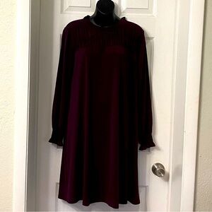 ADRIANNA PAPELL Med Maroon Shift Long Sleeve Cuffed BohoCore Flows MIDI Witchy
